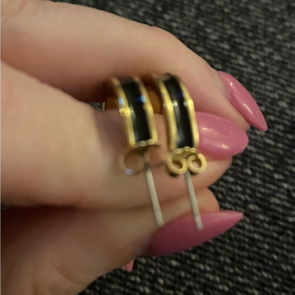 Isabel Marant ‘Casablanca’ Black Enameled Gold Hoop Earrings ASO Meghan Markle - Picture 7 of 13